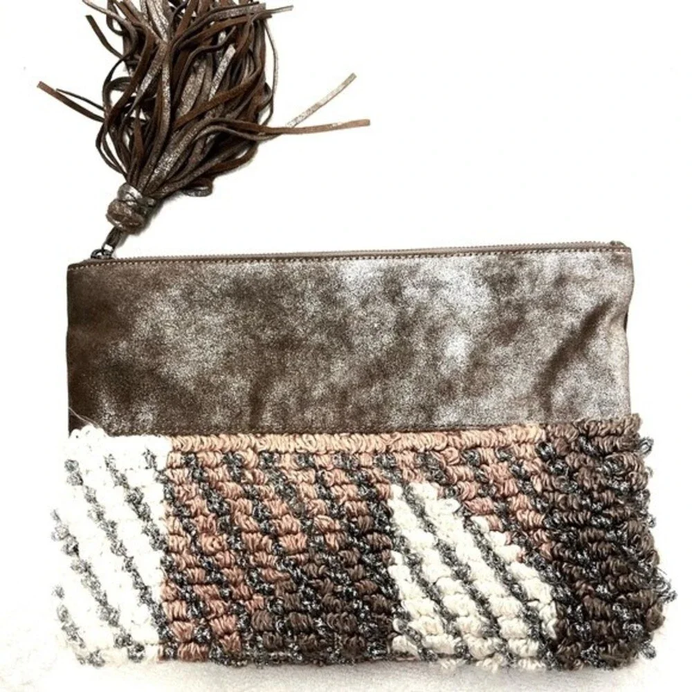 Anthropologie Jasper Jeera Woven Leather Tassled Clutch NWOT